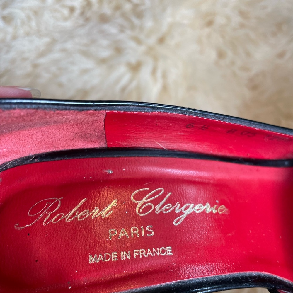 Robert Clergerie black patent leather Red leather lined peep toe heels - Picture 5 of 9